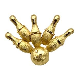 BSK Vintage Gold Tone Bowling Ball Pin Brooch signed